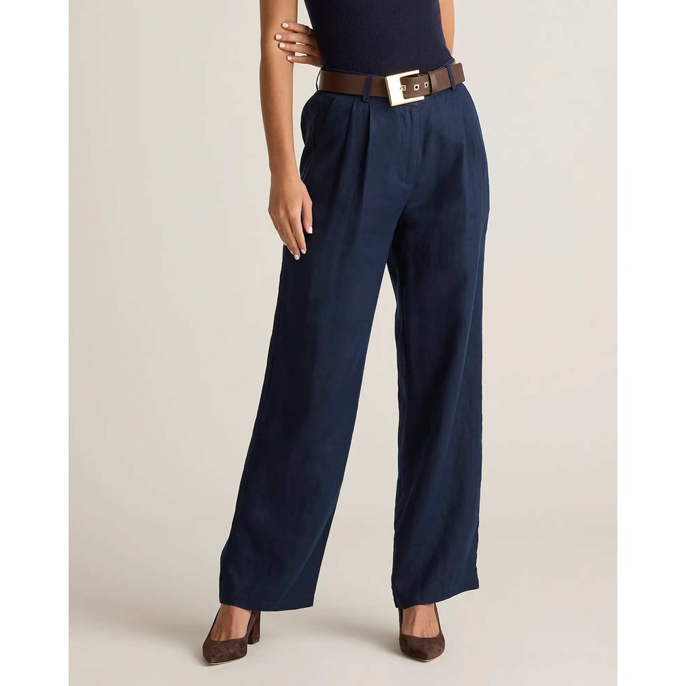 Quince European Linen Pleated Trousers Deep Navy Blue Size 2 NWT